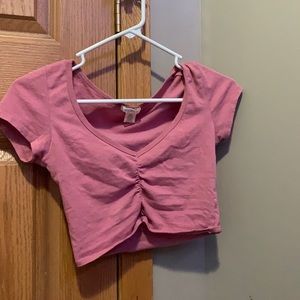 pink cinched crop top